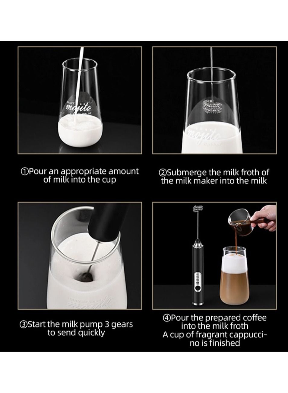 Electric Milk Frother Handheld Electric Whisk Coffee Frother Egg Beater Milk Cappuccino Latte Frother Drink Mixer Kitchen Tools Black Electric Milk Frother Handheld Electric Whisk Coffee Frother Egg Beater Milk Cappuccino Latte Frother Drink Mixer Kitchen Tools Black